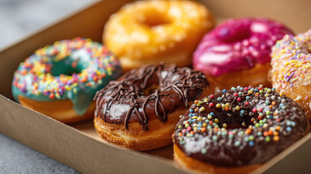 Assorted glazed donuts in a cardboard box
