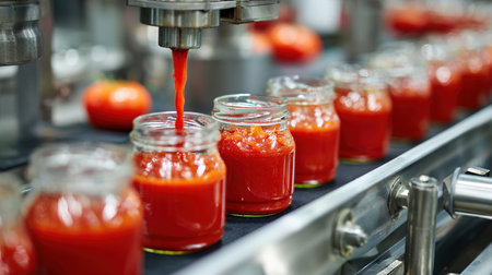 Tomato sauce filling production line in factoryの写真素材