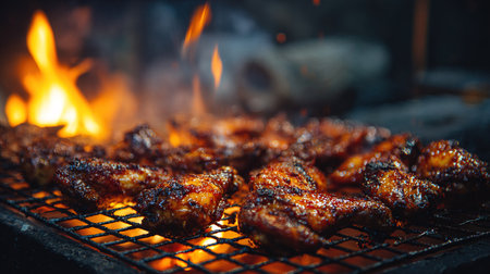 Grilled chicken wings on a barbecue grillの写真素材
