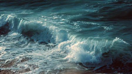 Ocean wave crashing on shore dramatic teal