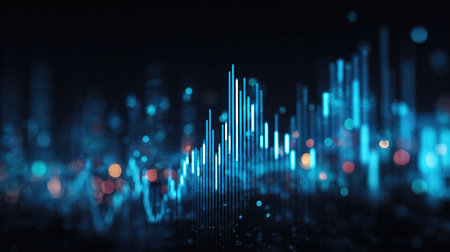 Abstract blue data visualization cityscape background