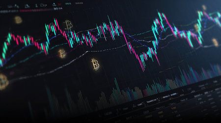 Bitcoin cryptocurrency price chart and trading dataの写真素材