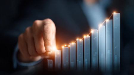 Business growth concept with rising bar graphの写真素材