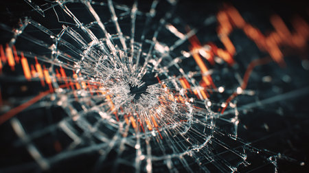 Shattered screen showing stock market crashの写真素材