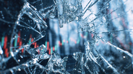 Shattered glass over stock market chart decline