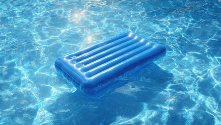 Blue inflatable pool float in sparkling water