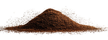 Ground coffee pile isolated on white backgroundの写真素材