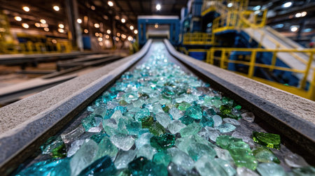 Recycled glass conveyor belt in factory