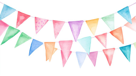 Watercolor bunting flags. Hand painted illustration isolated on white backgroundの写真素材