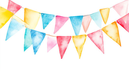Watercolor hand painted party flags garland isolated on white background.の写真素材