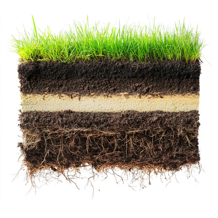 Green grass with soil isolated on white background. Clipping path included.の写真素材