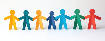 Teamwork concept. Group of colorful paper people standing in a circle