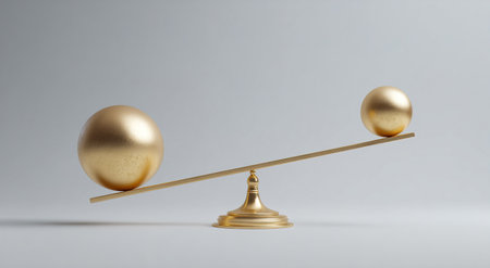 Golden eggs on a seesaw balance and investment conceptの写真素材