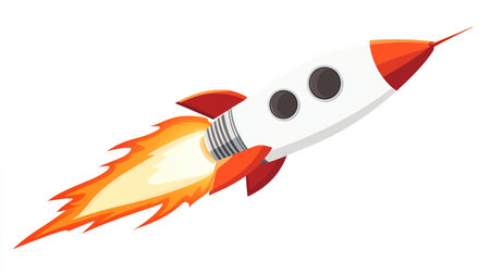 Rocket on a white background. Vector illustration in a flat style.の写真素材