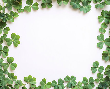 Green clover leaves on white background. St.Patrick's Dayの写真素材