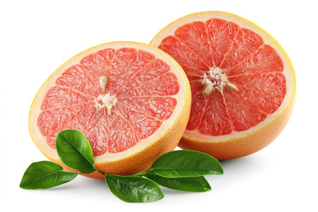 Grapefruit with leaves isolated on white background. Clipping Pathの写真素材