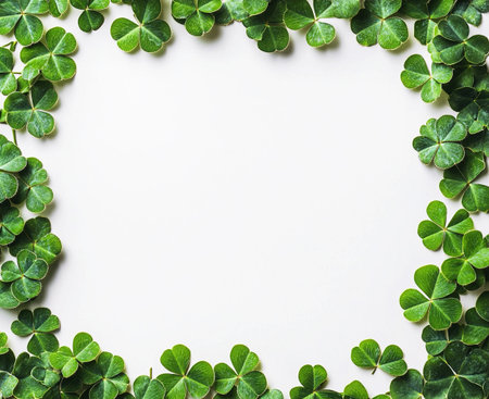 Green clover leaves on white background. St.Patrick's Dayの写真素材