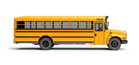 Yellow school bus on a white background. 3d rendering image.