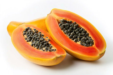 Papaya fruit isolated on white background, clipping path included.の写真素材