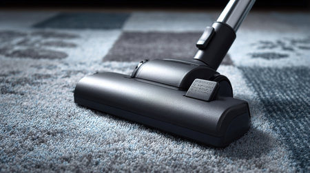 Closeup of vacuum cleaner head on carpetの写真素材