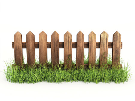 Wooden fence in the grass on a white background. 3d renderingの写真素材