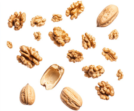 collection of various walnuts on white background. each one is shot separatelyの写真素材