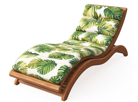 3d chair isolated on white background. Furniture with tropical leaves.の写真素材
