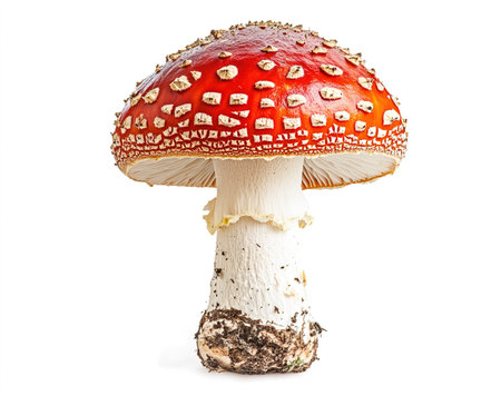 Fly agaric (Amanita muscaria) isolated on white backgroundの写真素材