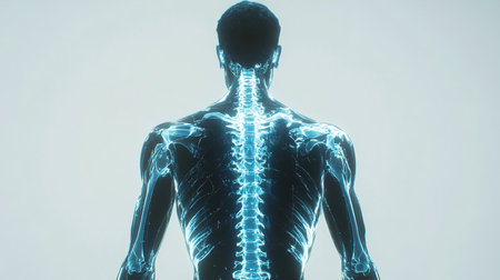 Human anatomy back view spinal column xrayの写真素材