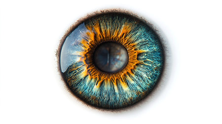 Closeup of a human eye with blue and orange irisの写真素材