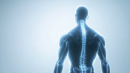 Human anatomy back view spinal column musclesの写真素材