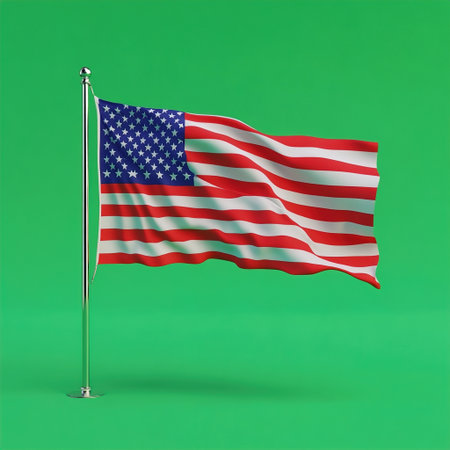 American flag waving on green screenの写真素材