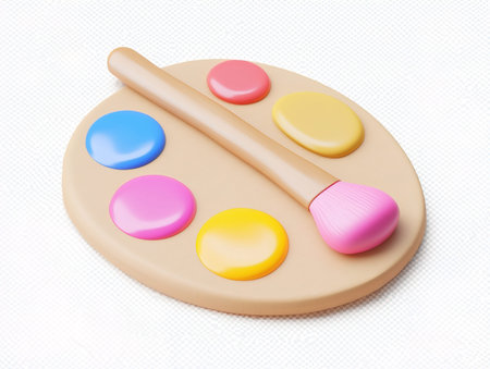 Pastel color palette with makeup brush 3d render