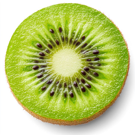 Kiwi fruit slice isolated on white background with clipping path.の写真素材