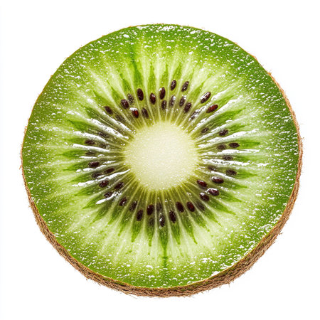 Kiwi fruit slice isolated on white background with clipping path.の写真素材