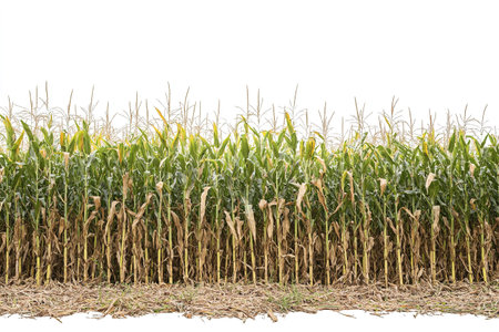 Corn field isolated on white background with clipping path and alpha channel.の写真素材