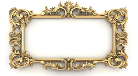 3d image of antique gold frame on white background with clipping pathの写真素材