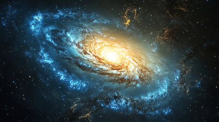 Stunning spiral galaxy in deep space with bright coreの写真素材