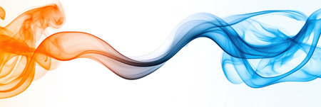 Abstract blue and orange smoke wave designの写真素材