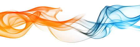 Abstract orange and blue swirling smoke wavesの写真素材