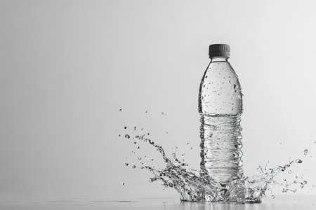 Refreshing water bottle splashing on white backgroundの写真素材