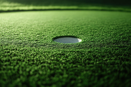 Closeup of golf putting green holeの写真素材