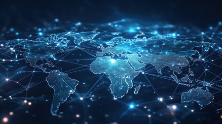 Global network connections digital world mapの写真素材