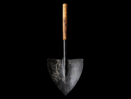 Garden shovel on a black background. Isolated object with clipping pathの写真素材