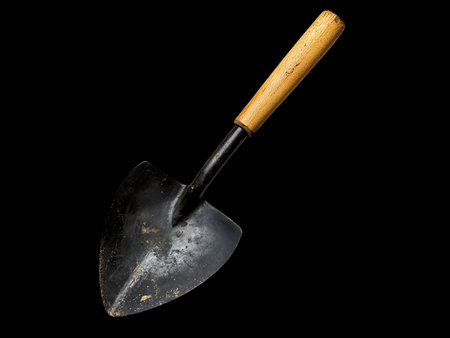 Garden trowel isolated on black background with clipping path.の写真素材