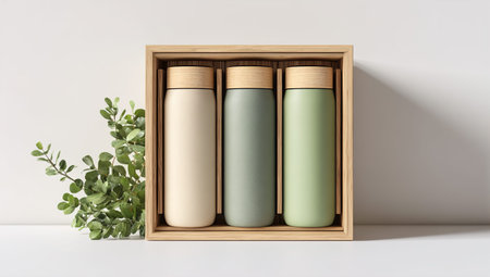 Bottles in wooden box on white background. 3d renderingの写真素材