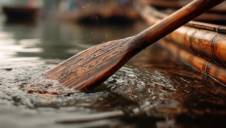 Wooden boat in the river, Thailand. Shallow depth of field.の写真素材