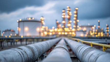 Oil refinery at twilight. Oil and gas industry. Abstract background.