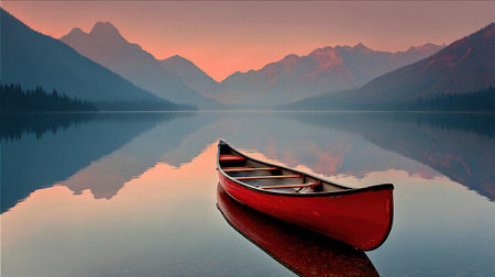 Lake Louise in Banff National Park, Alberta, Canada at sunsetの写真素材