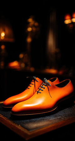 Men's leather shoes on a dark background. Selective focus.の写真素材